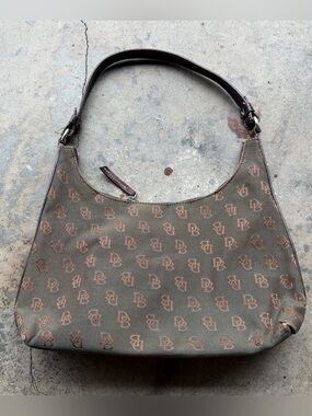 Dooney & Bourke Small Logo Hobo Shoulder Bag Brown Zip Monogram